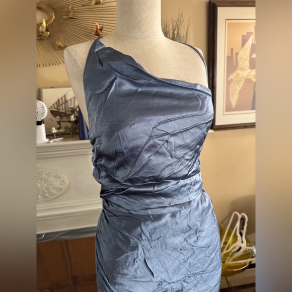 Shona Joy La Lune Asymmetrical Bias Cowl Midi Dress in Blue Smoke size 4 - Picture 6 of 15